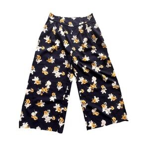 J by J.O.A Floral Wide Leg Pants Women's Small Navy Blue Yellow White